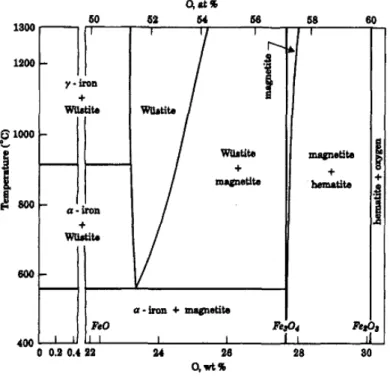 Fig. 3.1: Diagramme de phases du fer et de ses oxydes [65]