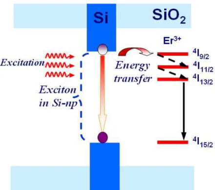 Figure 1.4: Illustration of energy transfer from Si-nps to Er 3+  ions. 