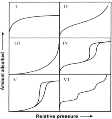 Figure 1  – Les différentes classes d’isotherme d’adsorption selon la classification IUPAC 