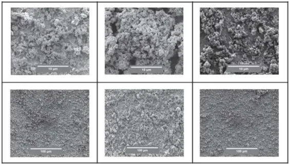 Table 3.5: Top-view SEM micrographs of deposits obtained at 100 V.cm -1 , at different magnification