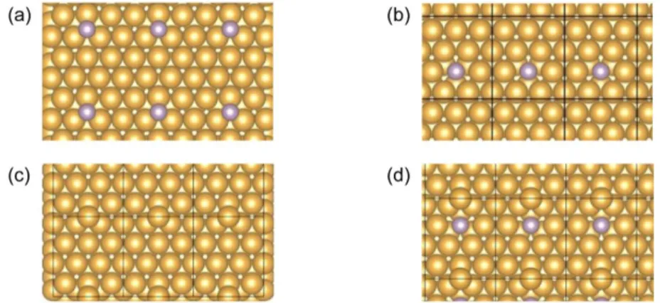 Figure 4. Configurations considered in the calculation of the total energy: (a) Au(111) surface 