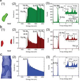 Figure  45  :  Reconstructions  3,5D  et  4D  en  tomographies  STEM  EDX  et  STEM  EELS  simultanées,  [123]