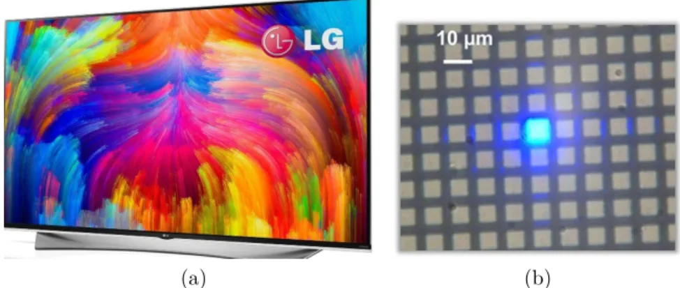 Figure 2.14 – Screen backlighting with saturated colors may be realized using the direct emission from RGB LEDs (a)