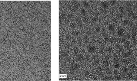Figure 1.33 TEM image (left) and HREM image (right) of RuNp@ItBu (L 1 /Ru = 0.5)  
