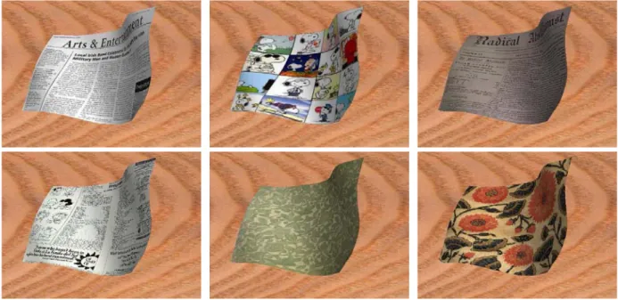 Figure 3: Textured views. Once the surface deformation is captured, any image can be used as a texture.