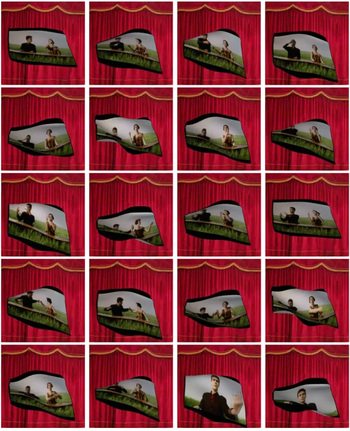 Figure 8: Synthesized movie: some selected frames. Each frame of the movie is projected to the reconstructed model by simulating a deforming video screen.