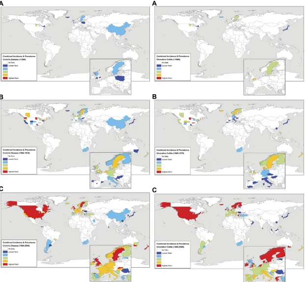 Figure 1.4.1 from Molodecky et al. illustrates the increased incidence in both CD and UC diseases