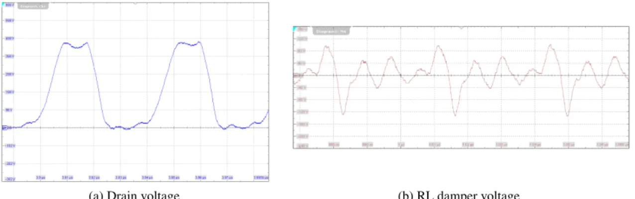 Fig. 13: Drain voltage and RL damper voltage of experimental GaN-based boost converter.