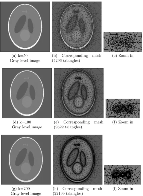 Fig. 5: Influence of parameter k on the mesh definition and the representation of the image