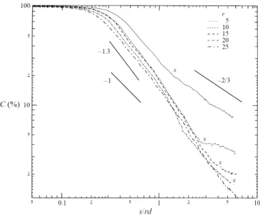 Fig. 1.4 - Lignes de décroissance de la concentration de Smith &amp; Mungal (1998) [85]