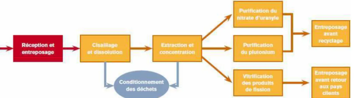 Figure 1: Schéma de principe du traitement des combustibles mis en œuvre à La Hague  (France)