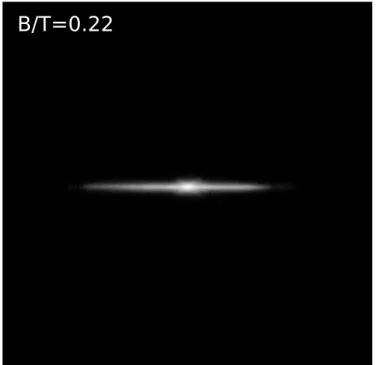 Fig. 5. Galaxy in the simulation with c = 10, m d = 0.04, λ = 0.025, viewed edge-on. An X-shaped pseudobulge is clearly visible