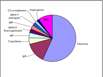 Figure 4 : Neuf protéines majoritaires du plasma représentent 90% de la quantité totale de protéines du  plasma 