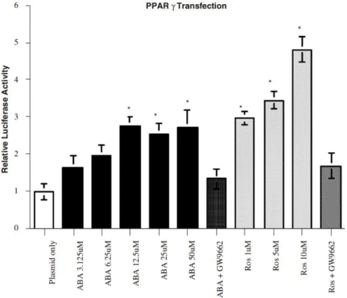 Figure 14 - Transactivation de PPAR-γ en présence d'acide abscissique ou de rosiglitazone 50