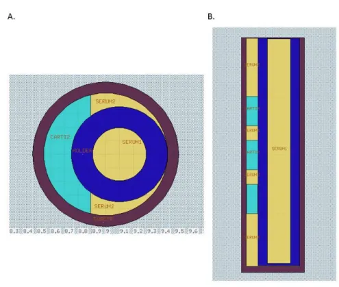 Figure 24: Géométrie du tube en polypropylène et de l’éponge, utilisée pour les simulations sous PHITS et  FLUKA 