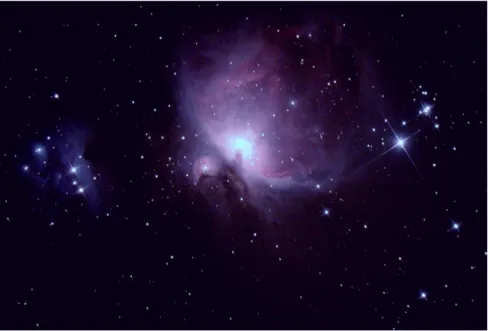 Fig. 1.3 – N´ebuleuse M42 situ´ee dans la constellation d’Orion, le cœur brillant est compos´e d’´etoiles jeunes [cr´edit : F