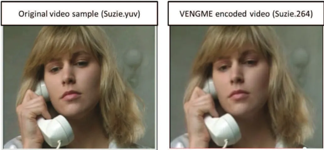 Figure 2.8: Video frames in the original and the VENGME encoded video streams.