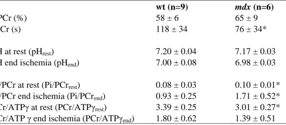 Table 3.1. Energetic metabolism analysis from  31 P-spectroscopy in young-adult mice. 