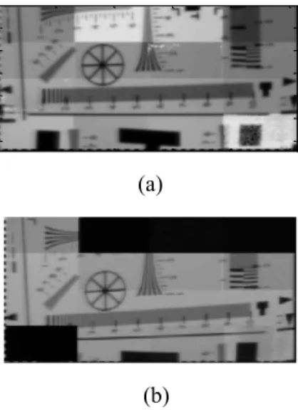 Fig. 7. Raw images captured (a) before and (b) after 1 MGy(SiO 2 ) with comparable illumination conditions for Sensor A 1.8 V