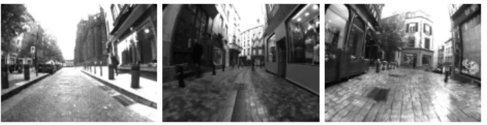 Figure 1 shows three images of the sequence taken in urban area. The camera is calibrated, is mounted on a car and is pointing forward