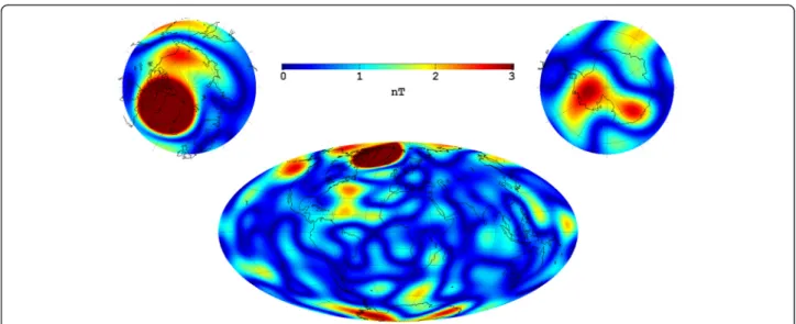Fig. 3 Error estimates on the field predicted by the ASM-V IGRF 2015.0 candidate model
