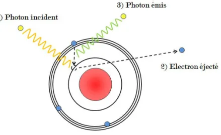 Figure 2.13 – Repr´esentation sch´ematique de l’´emission de photons par fluorescence X