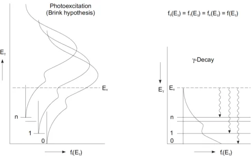Figure 1.2: Schematic representation of the Brink hypothesis for photoexcitation and gamma decay of an excited nucleus, for example after neutron capture [28].