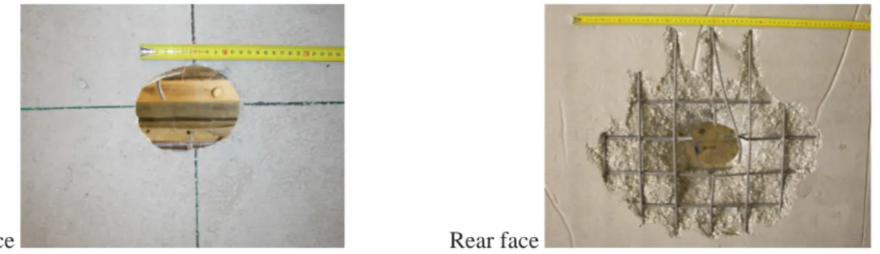 Fig. 3 shows the damage obtained on the front and rear sides of the reinforced concrete target