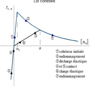 Fig. 1 : loi cohésive en chargement uniaxial