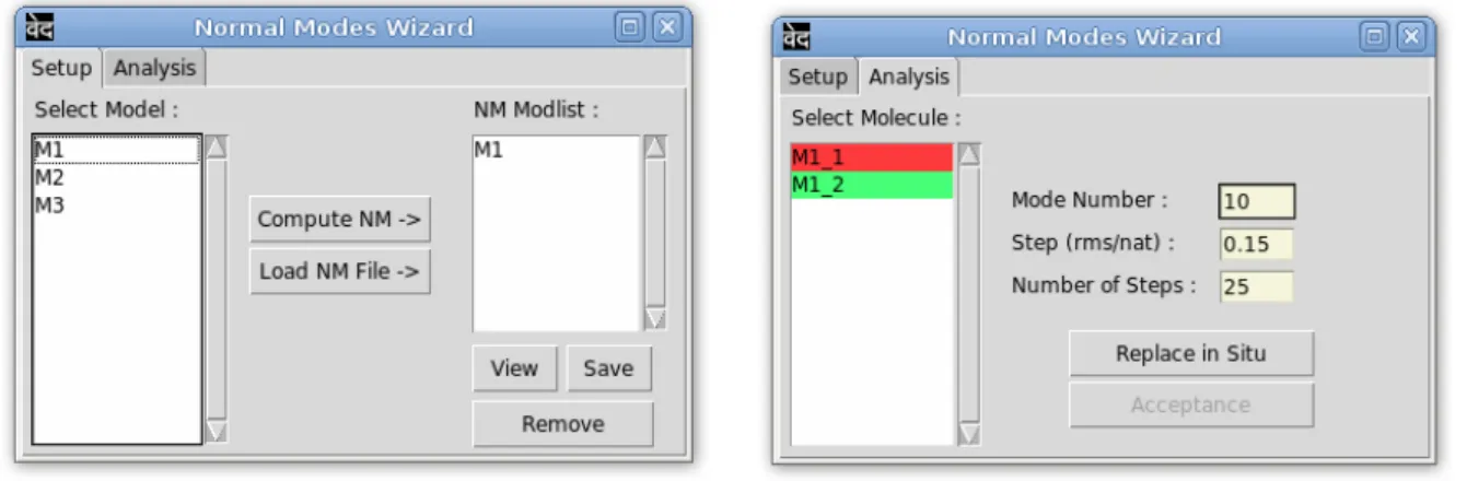 Figure 3.10 – Le “Normal Modes Wizard” permet d’´ etudier la d´ eformation des mol´ ecules afin d’am´ eliorer la qualit´ e du recalage.