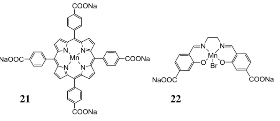 Figure  37.  A  gauche :  Structure  de  la  porphyrine  de  manganèse  substituée  par  des  groupements  carboxylates  (21)