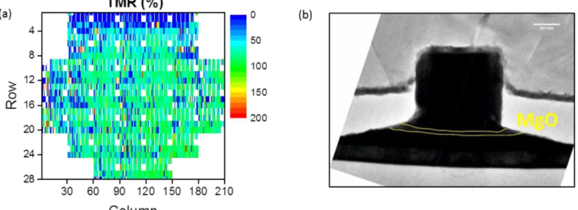 Fig. 2.28-(a) Wafer mapping and (b) TEM image of MTJ pillar of RFL742 by Eric Gautier
