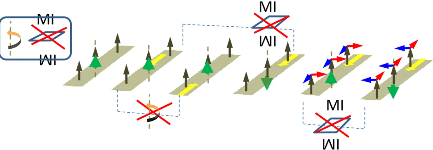 Figure 1.12: In the presence of an additional vertical electric field represented by the green arrow, the  mirror symmetry is broken