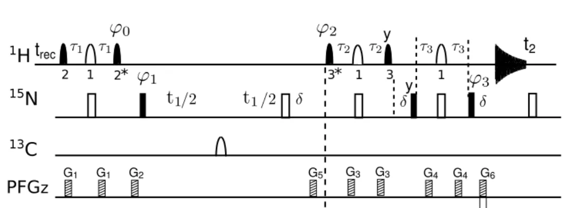 Figure 6.1: Pulse sequence of the 2D gradient selected BEST-TROSY experiment [103]. Filled and open symbols indicate 90 ◦ and 180 ◦ rf pulses, respectively