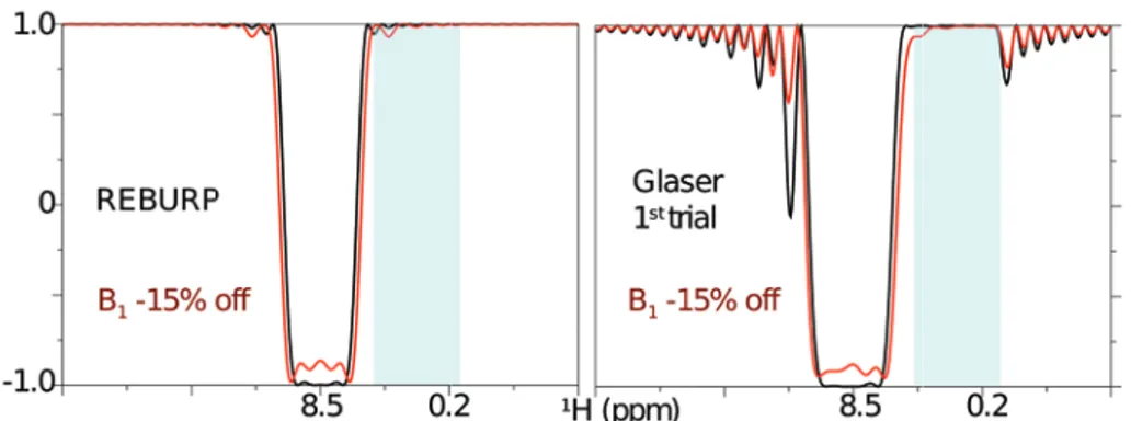 Figure 6.14: Simulated excitation profiles of REBURP pulse and the ’Glaser’