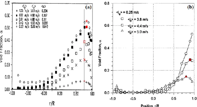 Figure 4.3 - Void fraction profiles of the METERO experiment for dispersed bubbly flows at 40D 