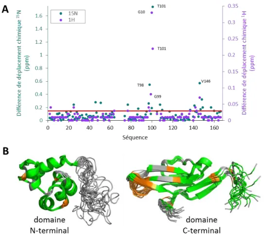 Figure 35 : Différences de déplacement chimique entre les domaines isolés et pb10 entière