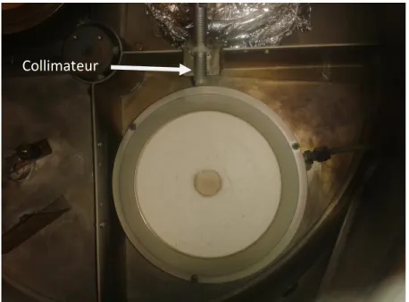 Figure 1.3 : Cible Li 3 PO 4  vue de dessus avec le collimateur fixé