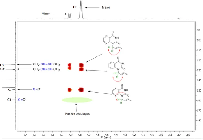 Figure 33 : Détermination de la N 1 -alkylation par RMN HMBC dans l’acétone-d 6 . 