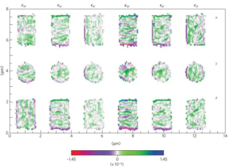 Figure 1.19: Two-dimensional slices of the six independent components of the strain tensor.[Newton et al., 2010]