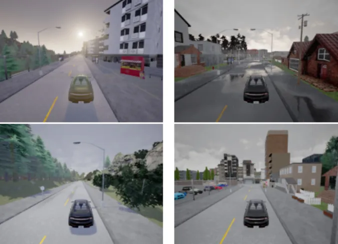 Figure 5: Examples of training and test environments. Right : training town and training weathers