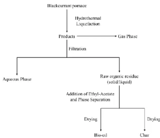 Figure  2:  Recovery  procedure  for  products  after  hydrothermal liquefaction of blackcurrant pomace 2.4 Calculation of the yields 