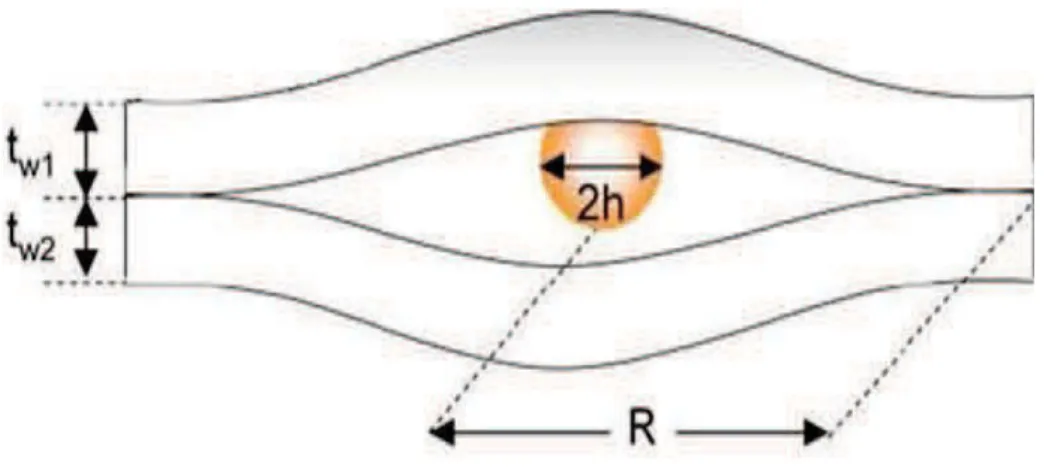 Figure 1.16 – Contamination particulaire provoquant un décollement de rayon R pour une particule de rayon h