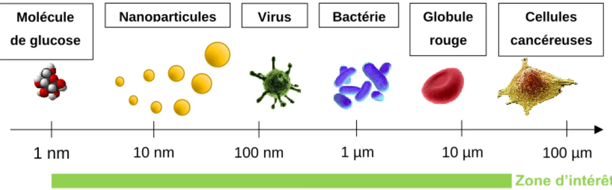 Figure 1 – Gamme de mesure visée avec des capteurs de particules en flux. 