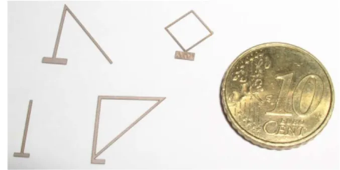 Fig. 5. Examples of monolithic PIC151 piezoelectric blocks (thickness e p = 200 µm), machined by a laser cutting process.