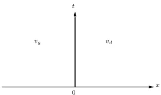 Figure 8: The first type of v-discontinuous solution : a stationary discontinuity.