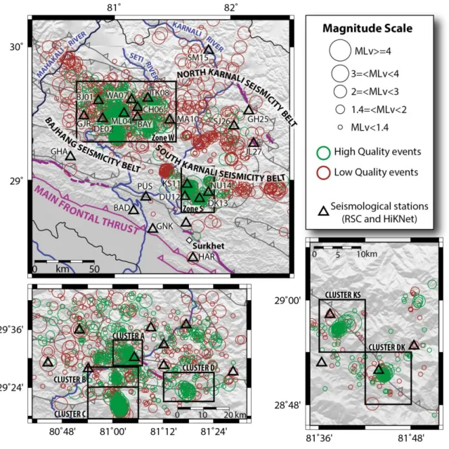 Figure  2.  Microseismicity  map  of  western  Nepal  recorded  between  December  2014  and 