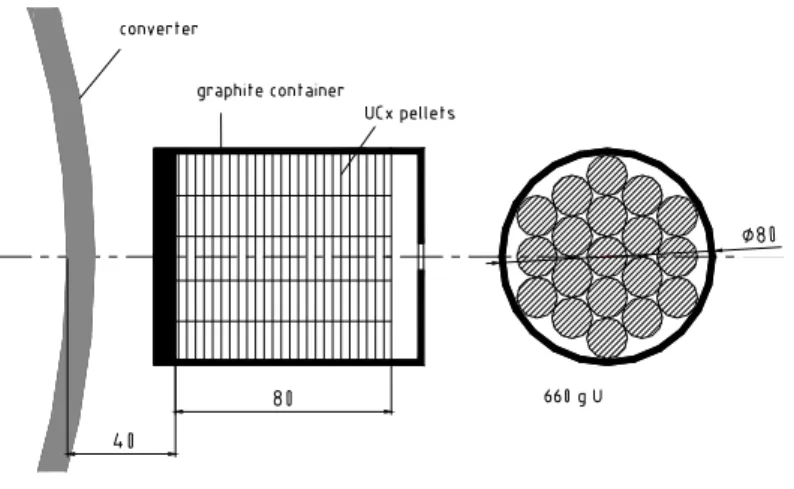Figure 3. The SPIRAL 2 target: 19 series of about 60 pellets diameter 15 mm, thickness 1 mm,  spacing about 0.3 mm between each pellet