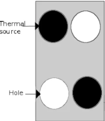 Figure 3: Support of the thermal source (black) in the reference cell Y S (gray) perforated by holes (white).