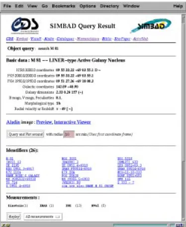 Fig. 3. Example of Simbad response page for a query concerning M 81 (only the first part of the response is visible here)